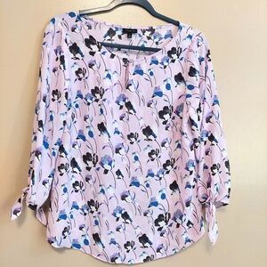 EUC Talbots Light Pink Violet Blouse with Blue and Black Floral Pattern